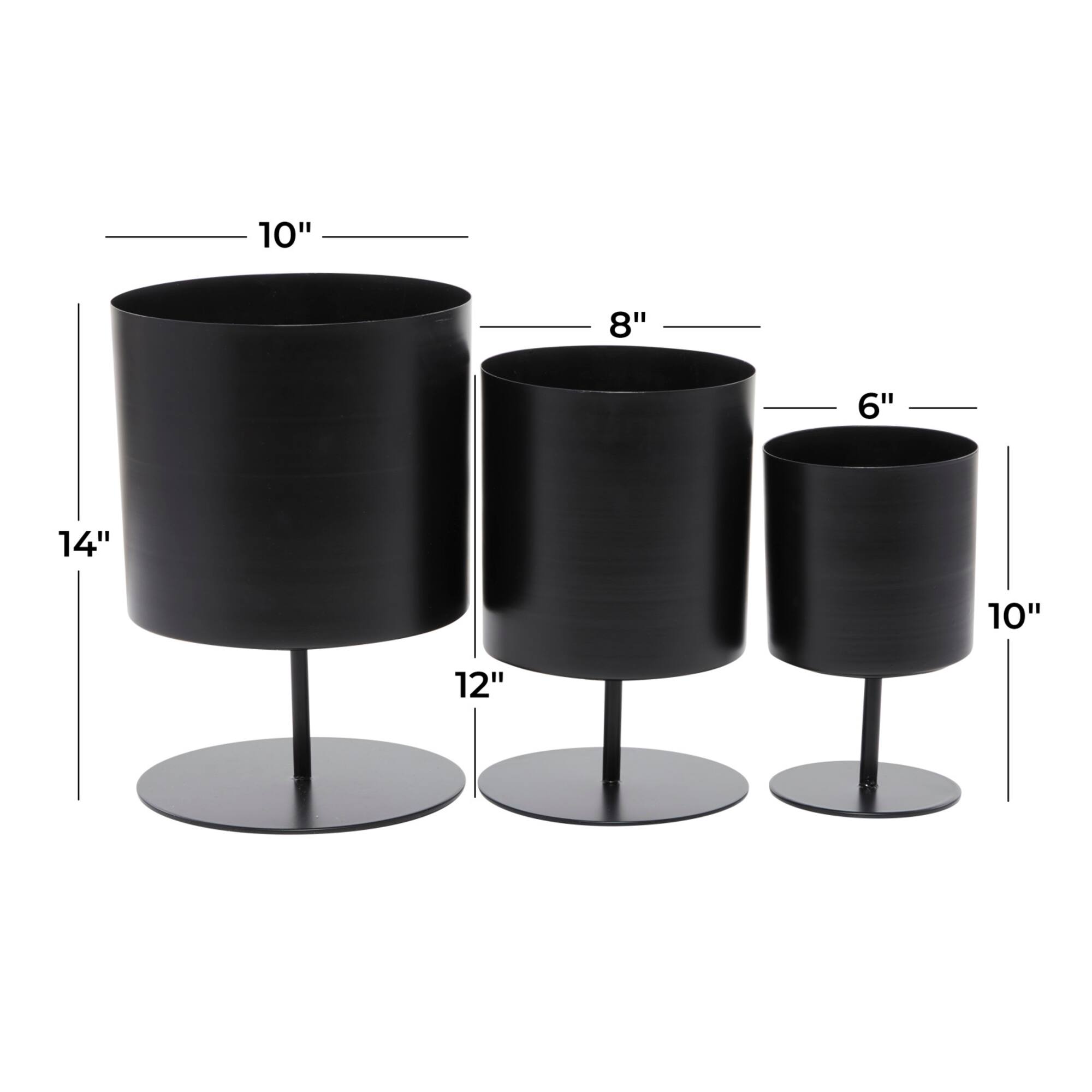 Black Modern Planter, Set of 3" 14", 12", 10"